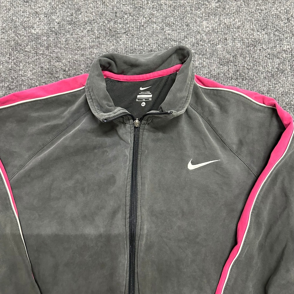 Nike Track Jacket Womens Size XL Grey Pink Stripe Full Zip Velour Soft Athletic